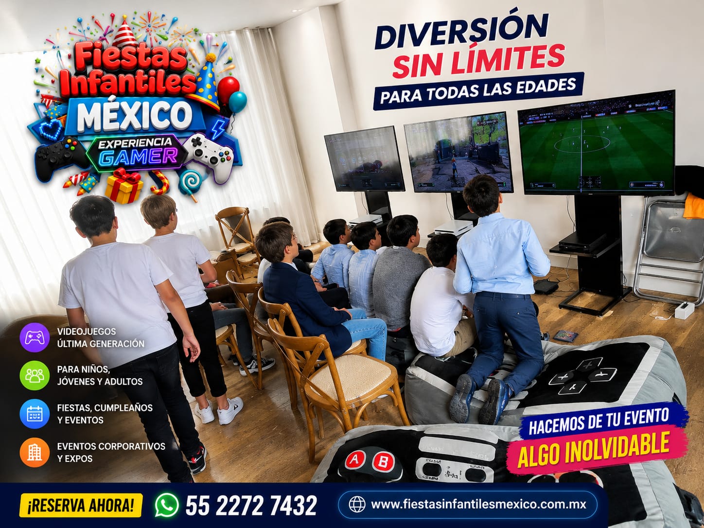 Evento gamer organizado por Fiestas Infantiles México