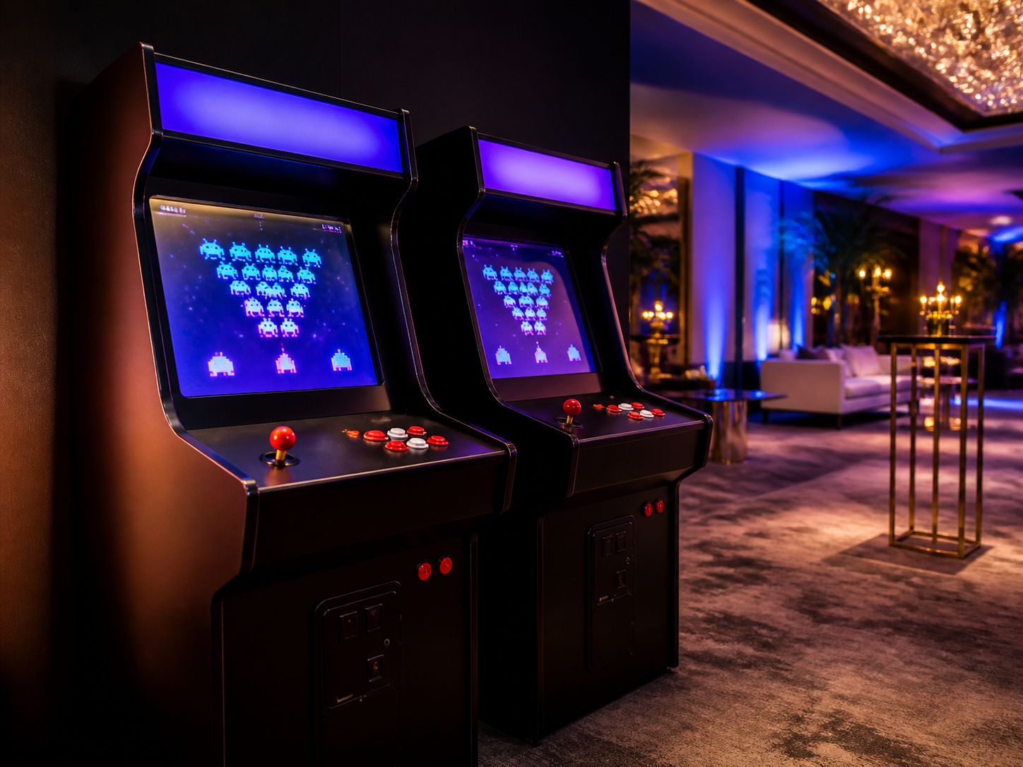 Máquinas arcade retro en un evento